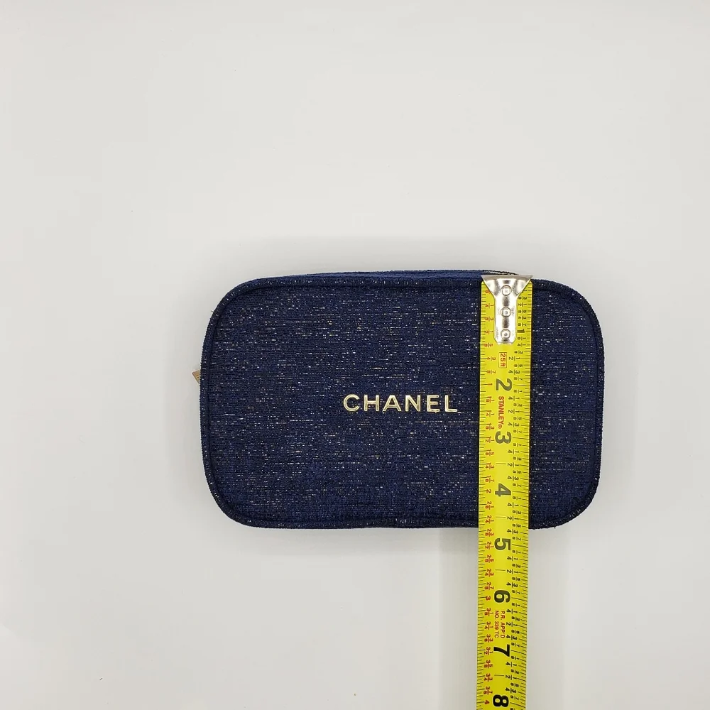 Authentic Chanel Cosmetic Bag Blue Gold Gift Box